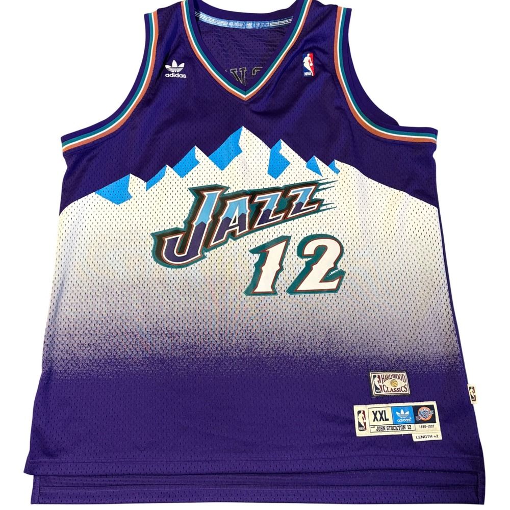 Adidas Utah Jazz Basketball Jersey Men XXL Purple John Stockton 12 Soul Swingman
